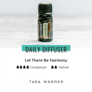 4 drops of cardamom, 2 drops of vetiver recipe with cardamom essential oil on table